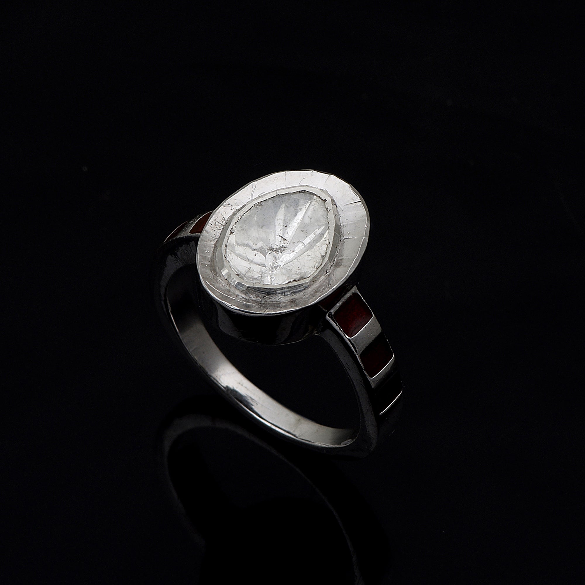 0.70 CTW Diamond Polki Red Enamel Ring