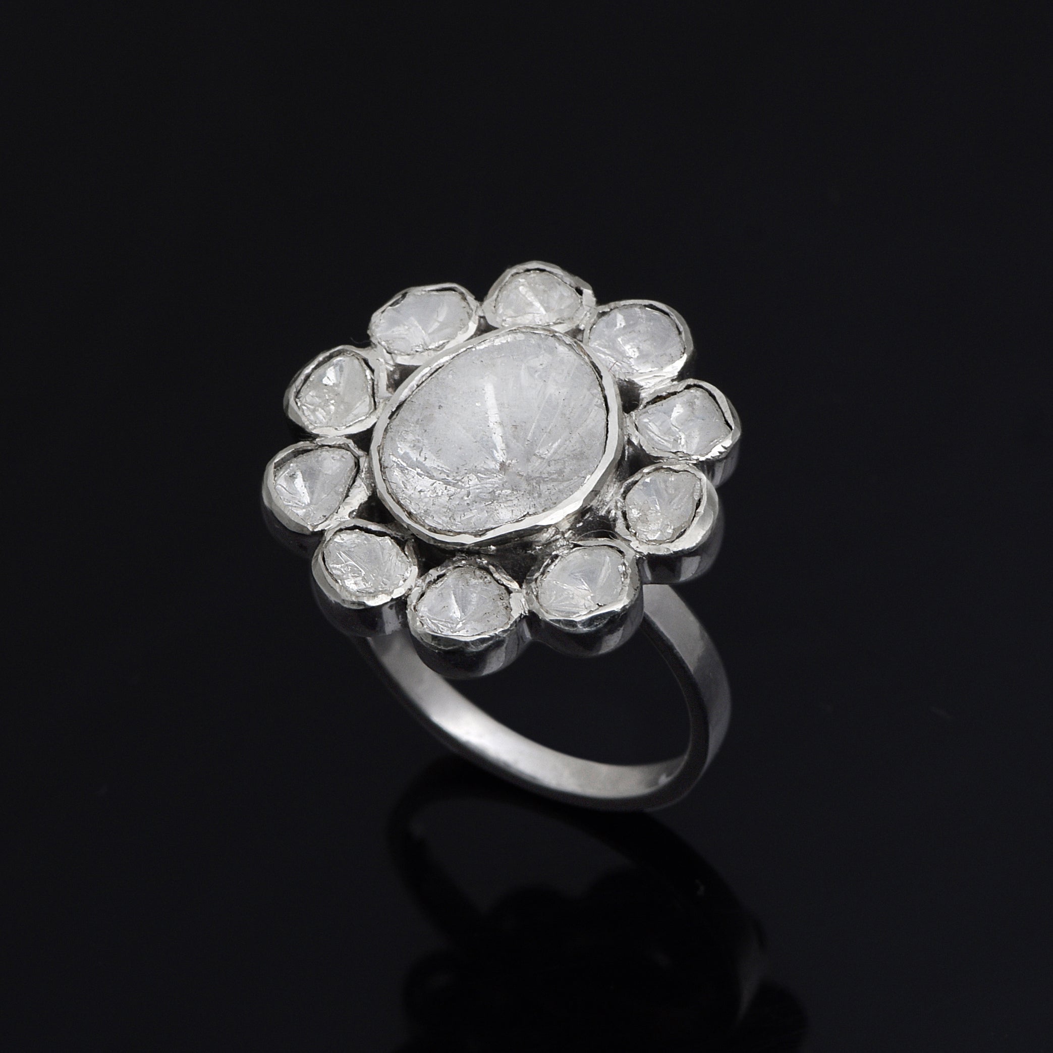 1.80 CTW Diamond Polki Traditional Floral Ring