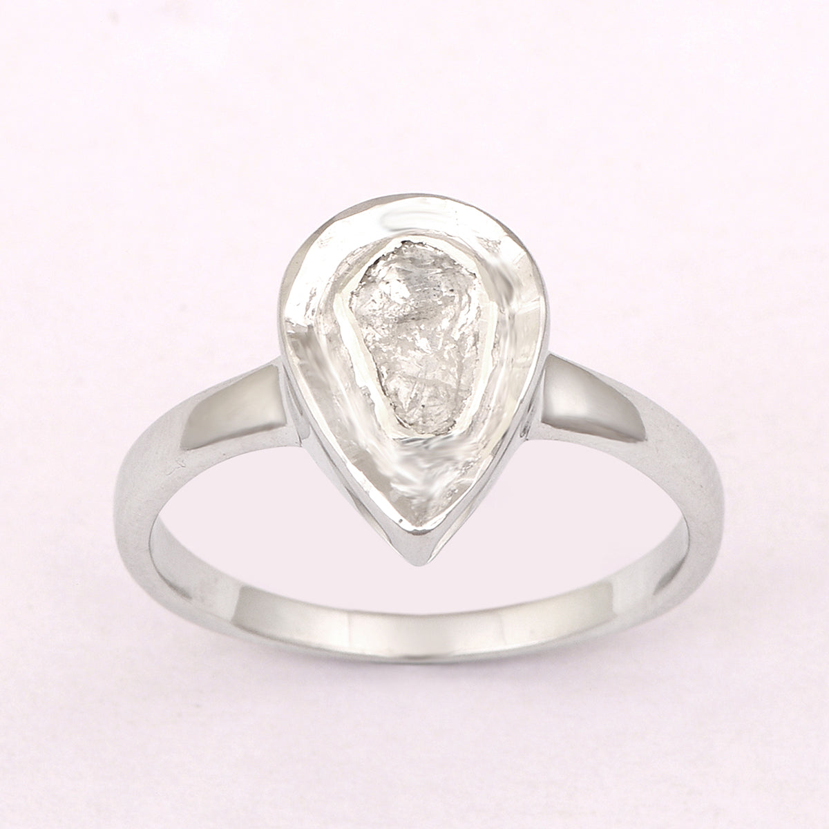 0.50 Ctw Polki Diamond 925 Sterling Silver Solitaire Ring