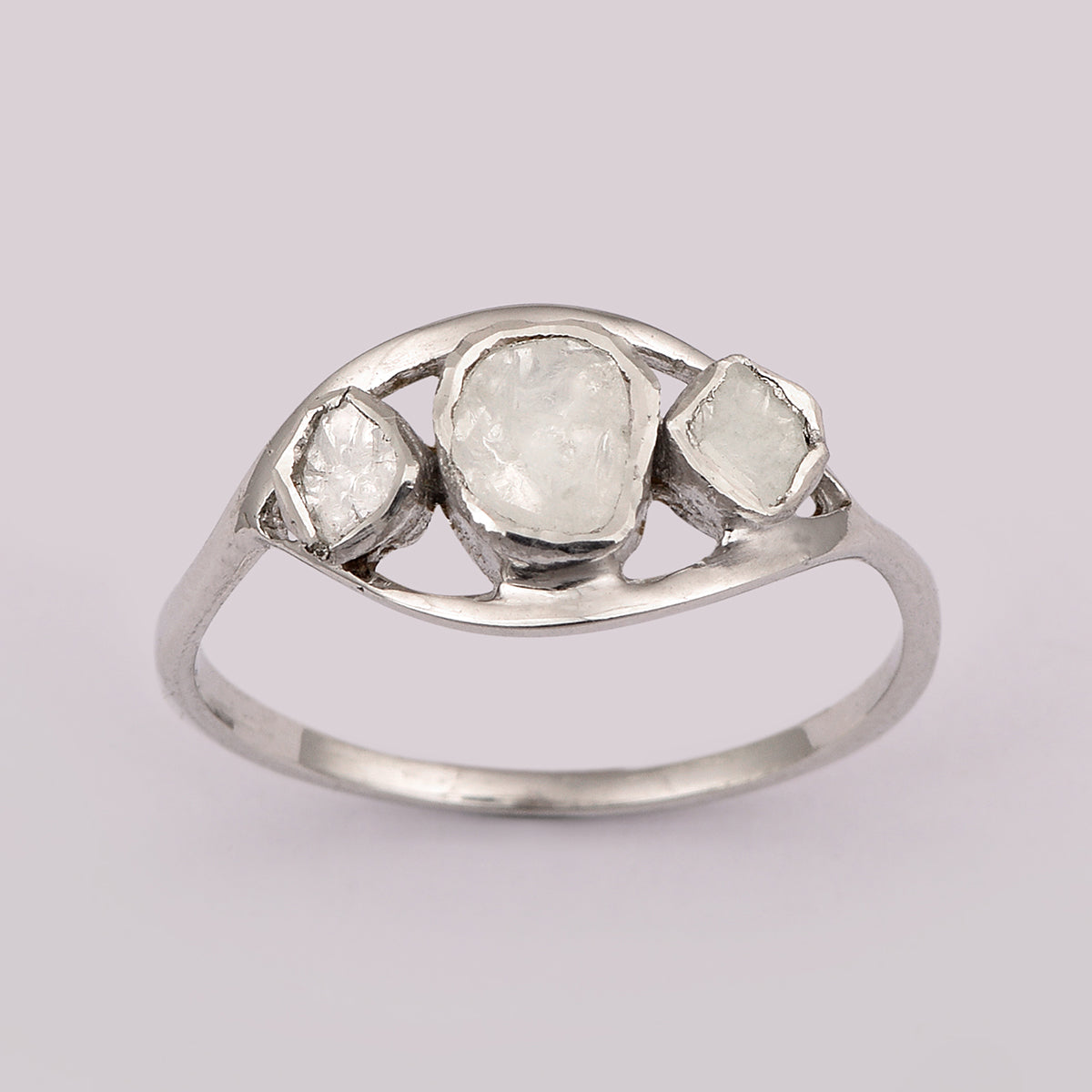 0.50 Ctw Diamond Polki Trilogy 925 Sterling Silver Ring