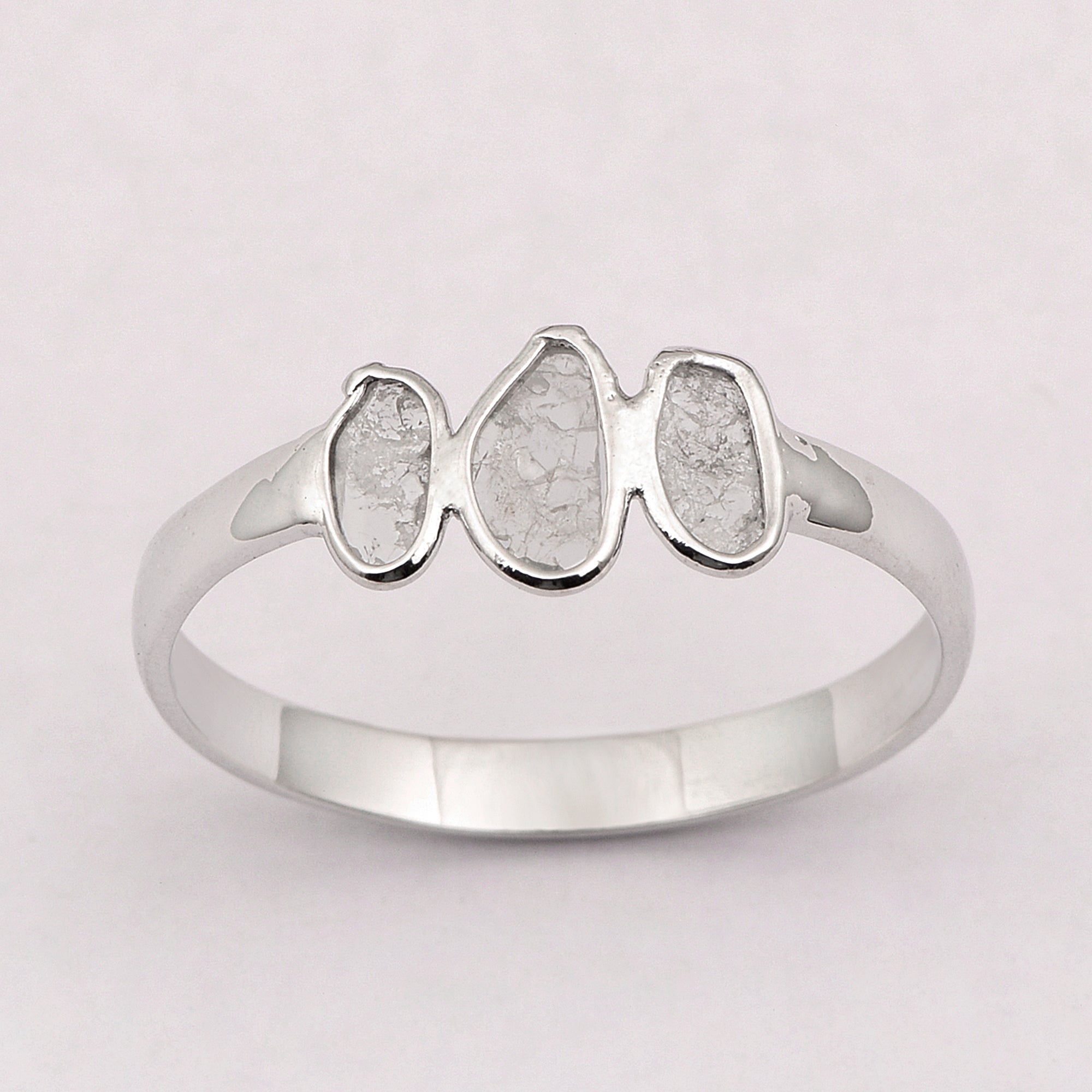 0.35 CTW Natural Diamond Polki Three Stone Minimal Ring