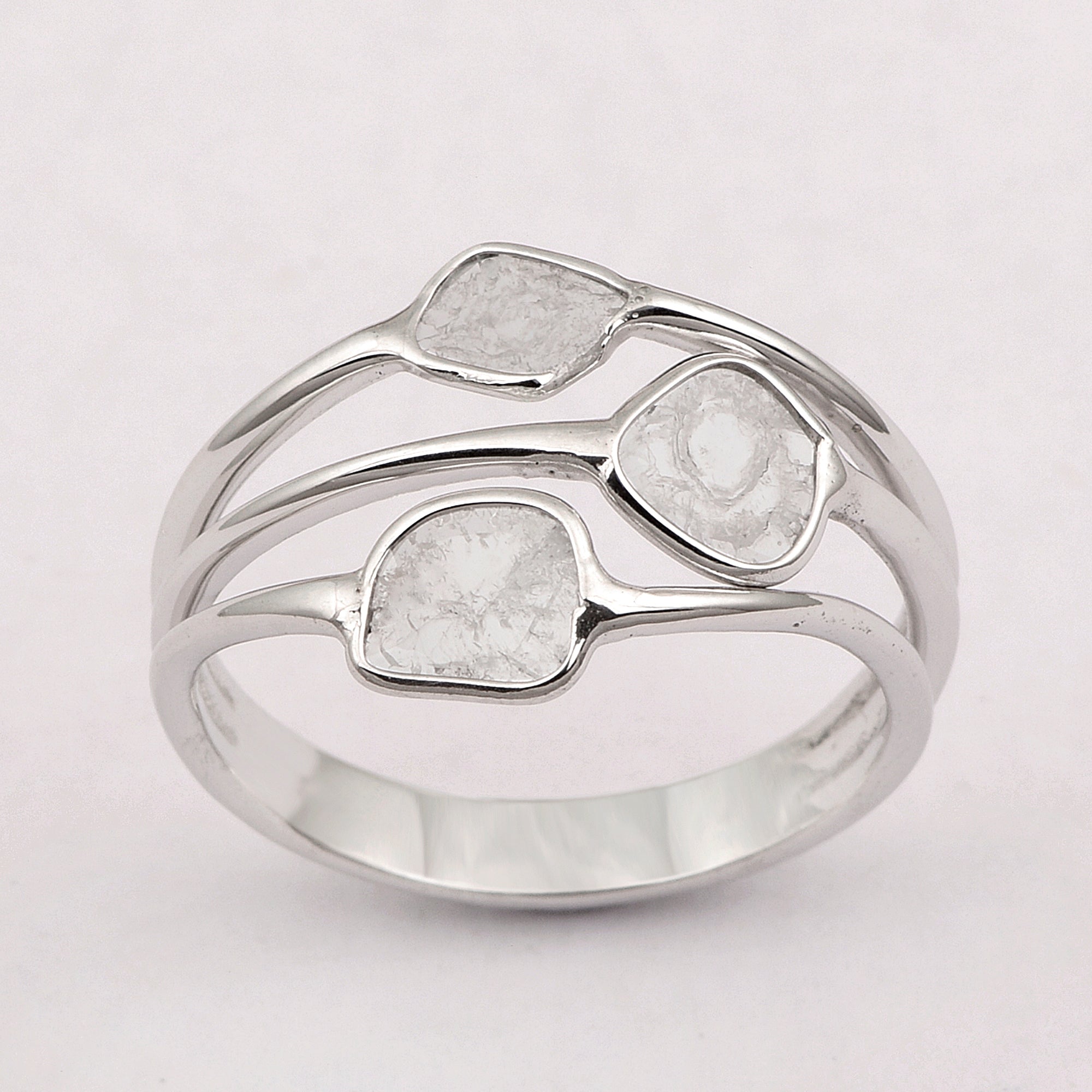 0.35 CTW Natural Diamond Polki Three Stone Multi Band Ring