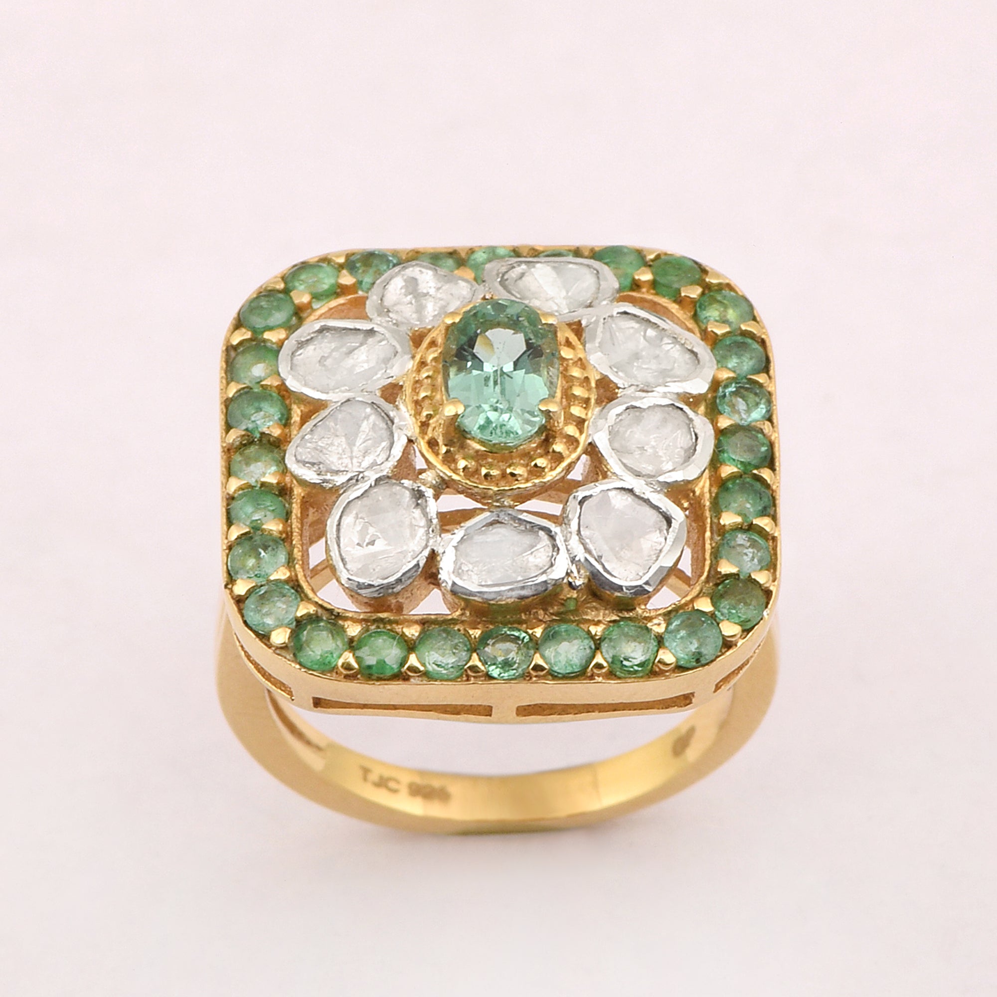 0.50 CTW Natural Diamond Polki Emerald Cocktail Ring