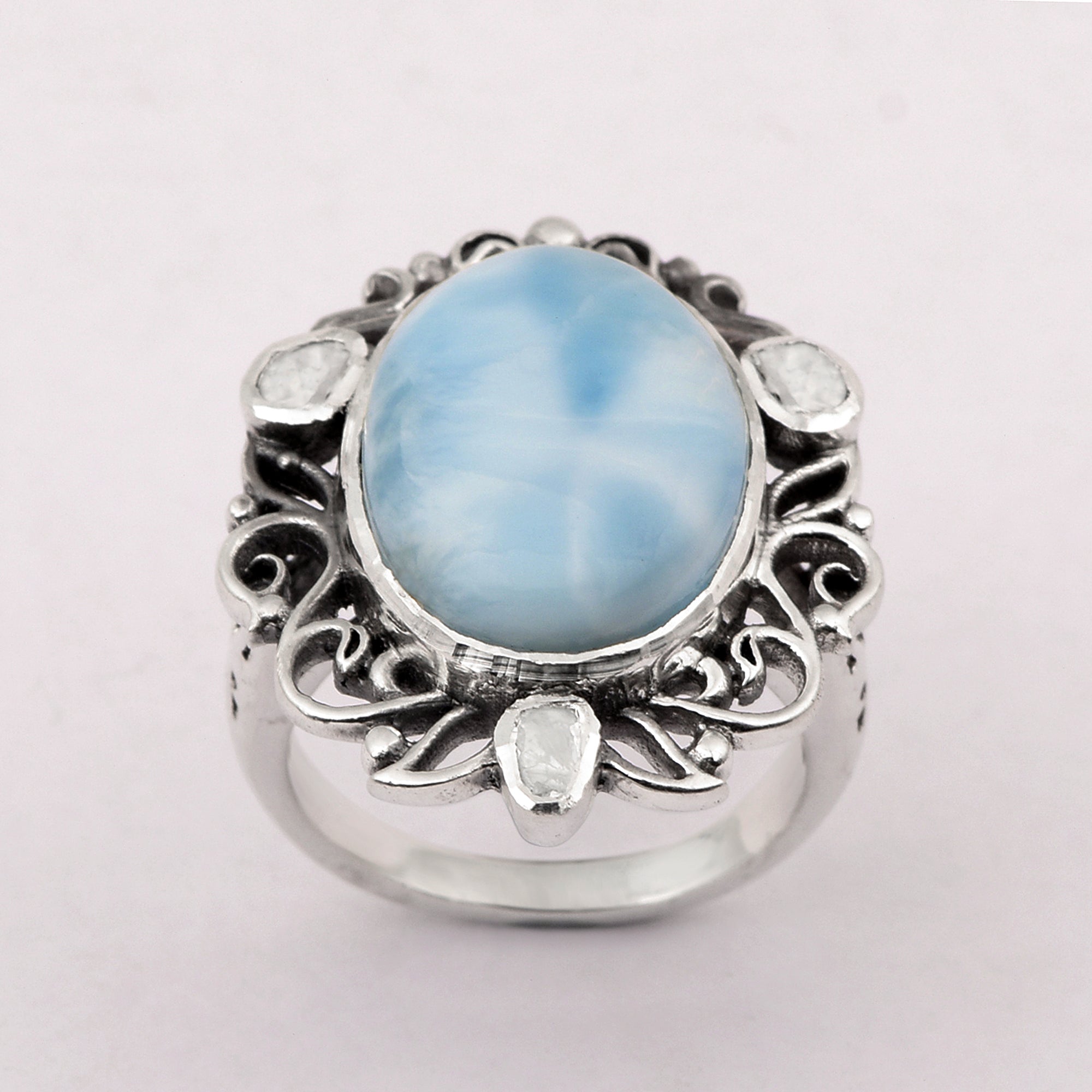 0.40 CTW Natural Diamond Polki Larimar Cocktail Ring