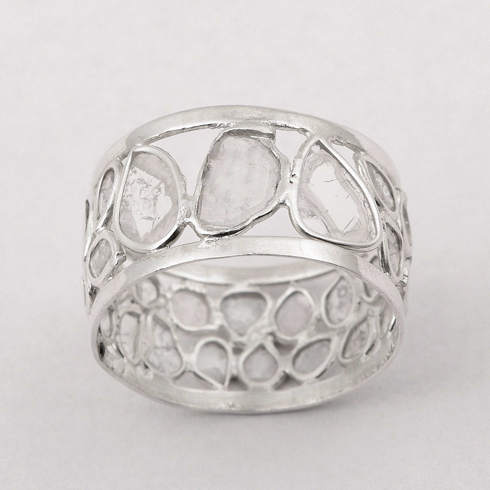 1.60 CTW Natural Diamond Polki Eternity Ring 925 Sterling Silver