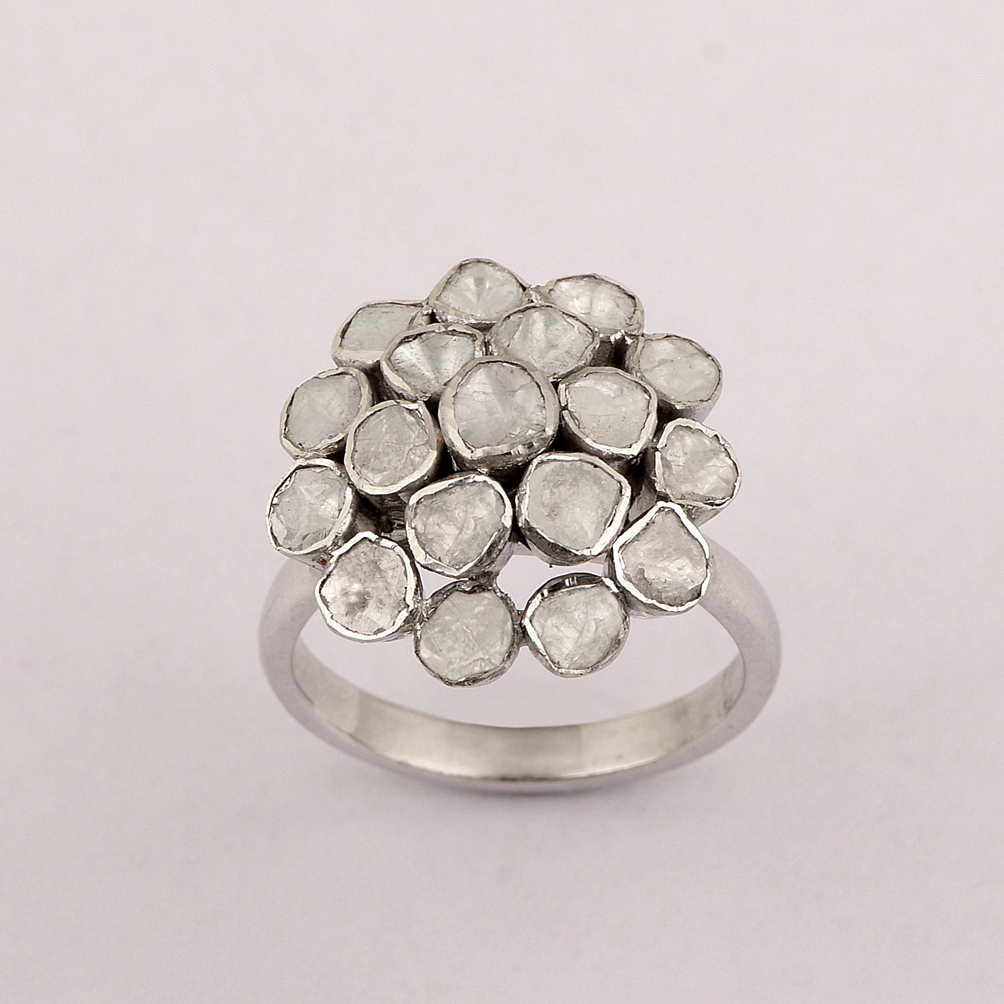 1.50 CTW Natural Slice Polki Diamond Handmade Promise Ring 925 Sterling Silver