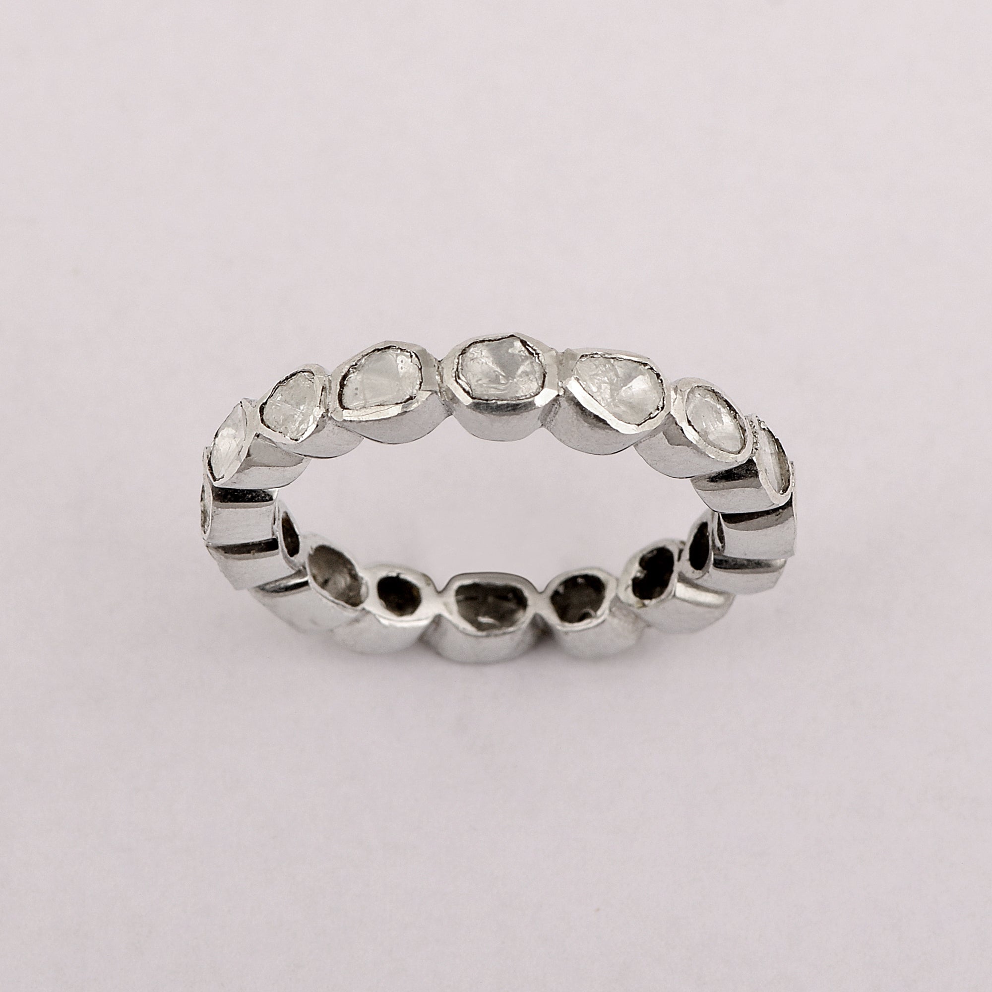 1.00 CTW Slice Polki Diamond Sterling Silver Band Ring