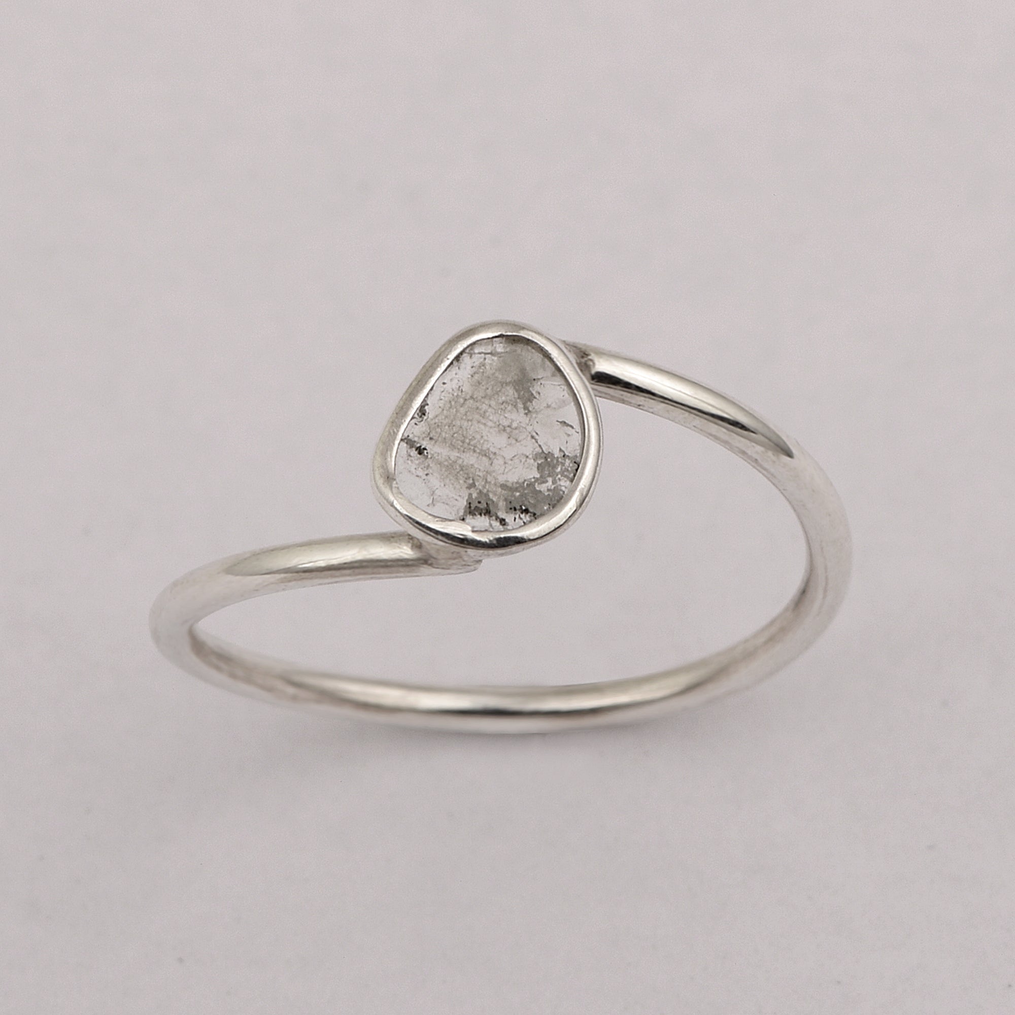 0.25 CTW Natural Slice Diamond Polki Tiny Ring 925 Sterling Silver
