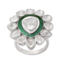 Load image into Gallery viewer, 1.75 CTW Diamond Polki Green Enamel Solitaire Ring