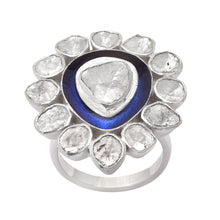 Load image into Gallery viewer, 1.75 CTW Diamond Polki Blue Enamel Solitaire Ring
