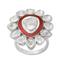 Load image into Gallery viewer, 1.75 CTW Diamond Polki Red Enamel Solitaire Ring