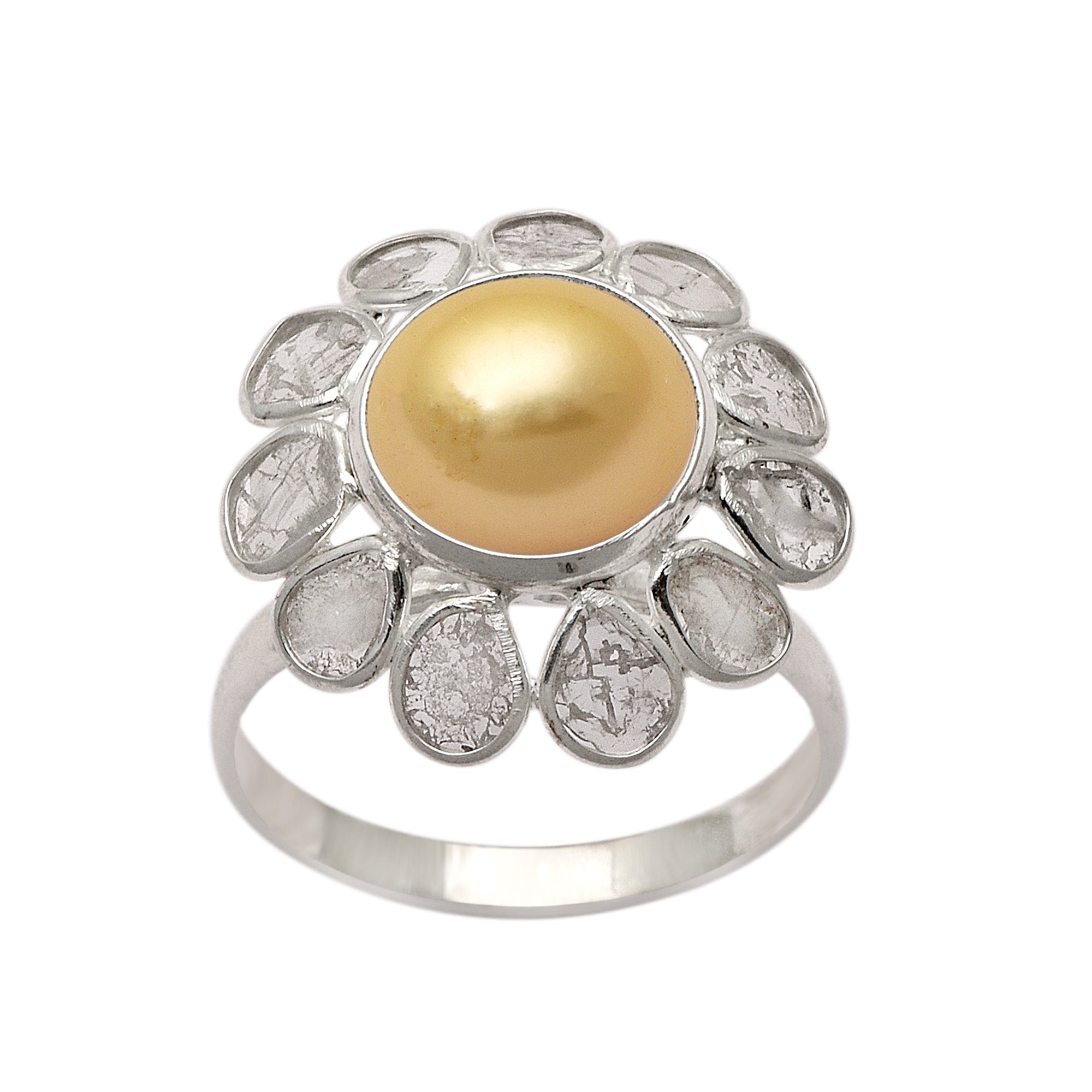 2 CTW Diamond Polki Pearl Floral Ring