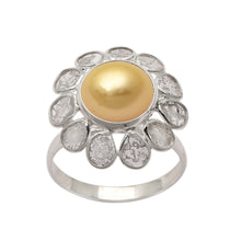 Load image into Gallery viewer, 2 CTW Diamond Polki Pearl Floral Ring