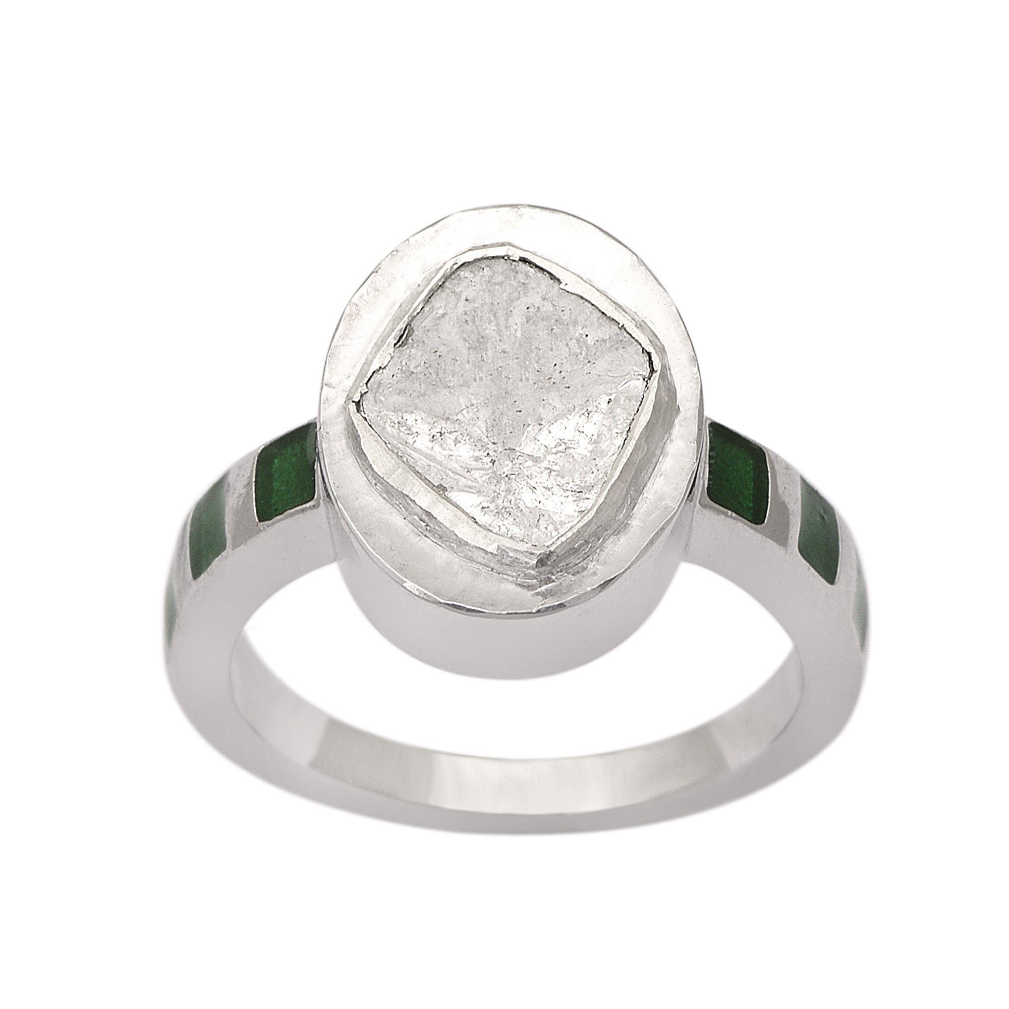 0.70 CTW Diamond Polki Green Enamel Ring