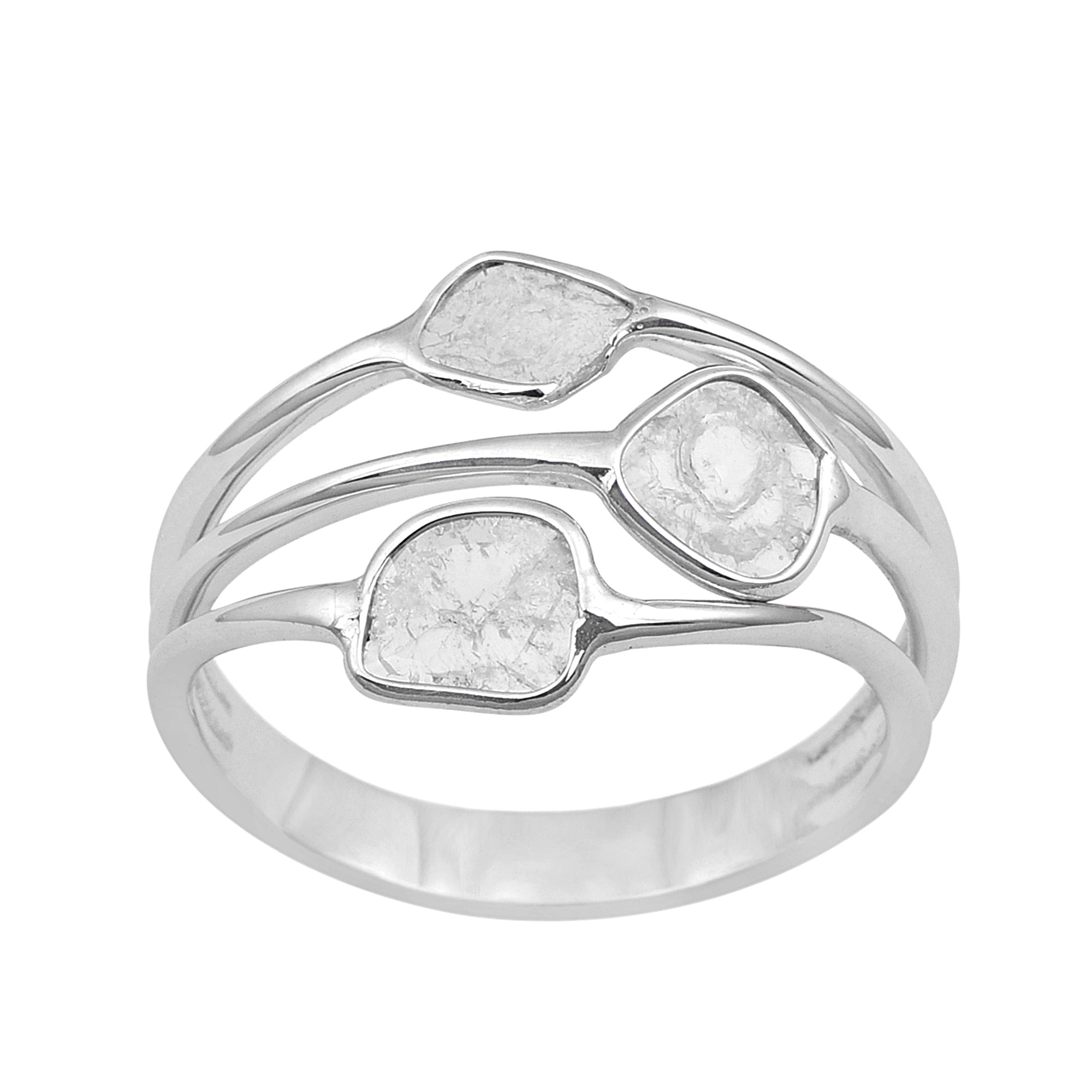 0.35 CTW Natural Diamond Polki Three Stone Multi Band Ring