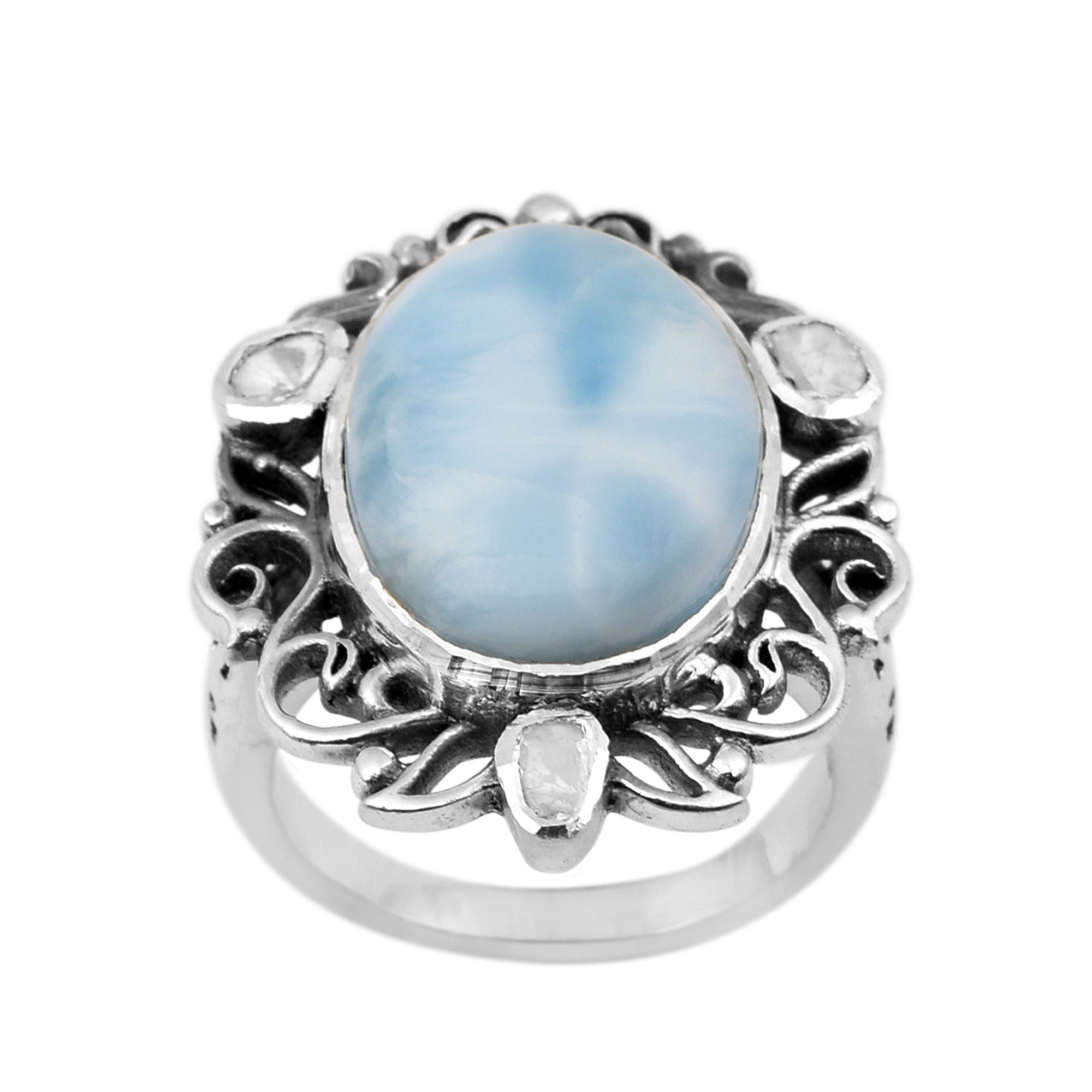 0.40 CTW Natural Diamond Polki Larimar Cocktail Ring