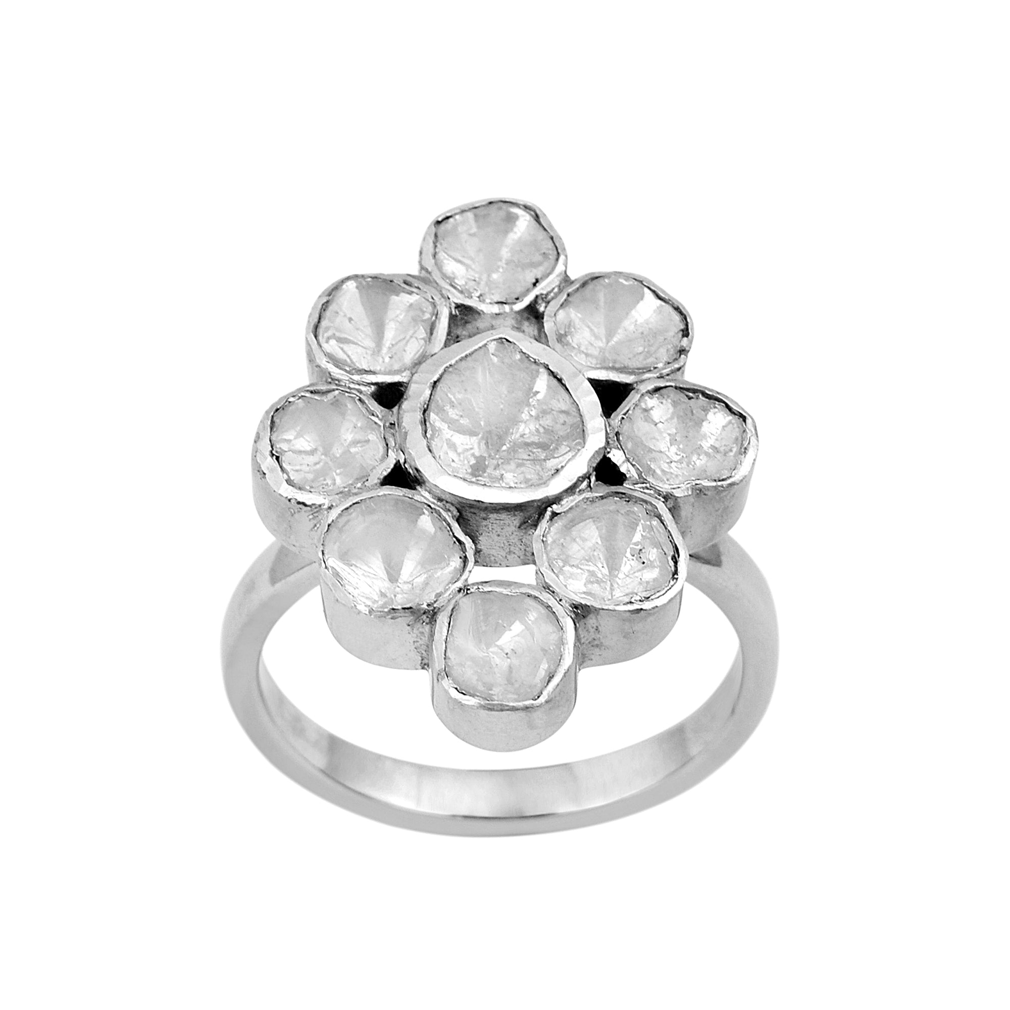 1.50 CTW Slice Polki Diamond 925 Sterling Silver Ring