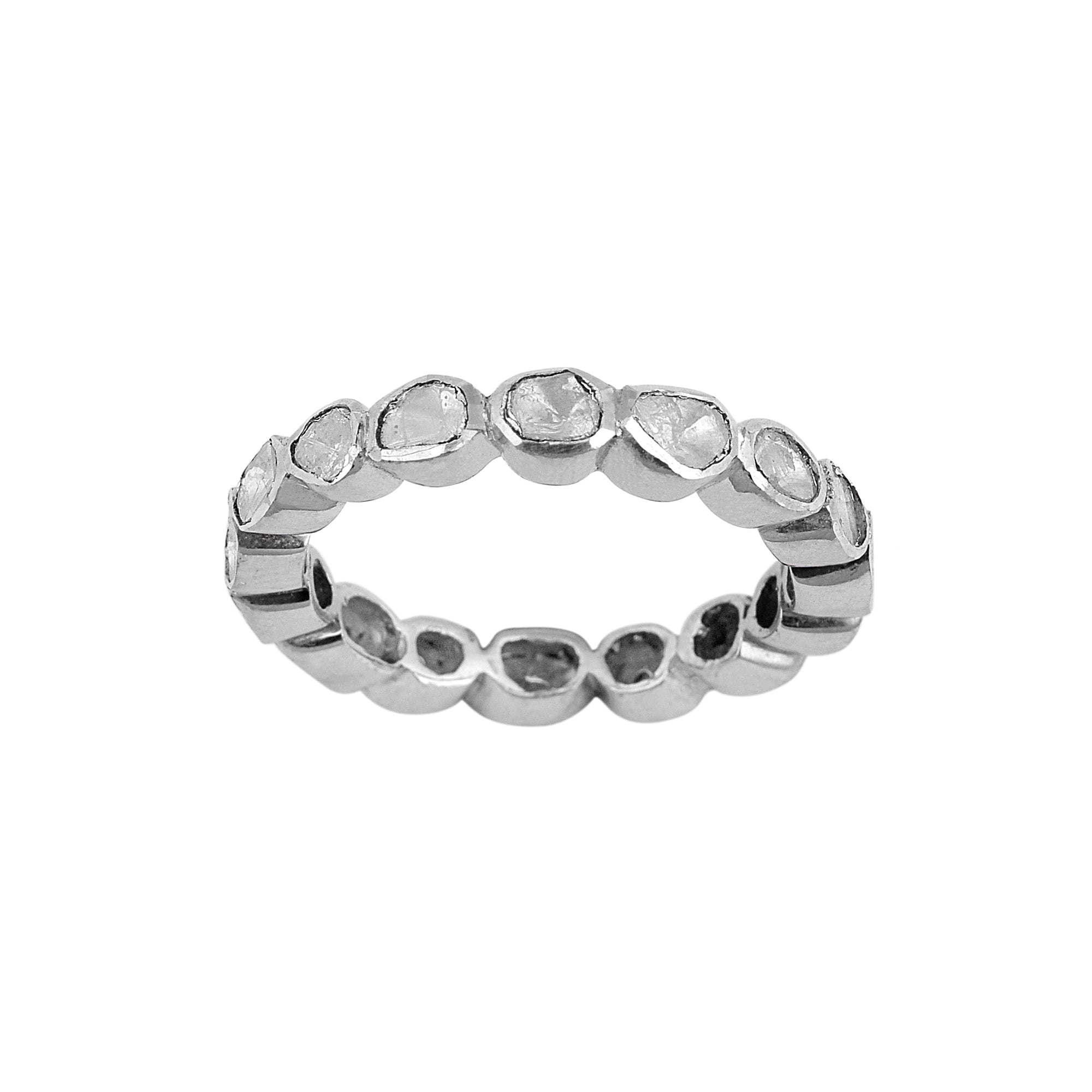 1.00 CTW Slice Polki Diamond Sterling Silver Band Ring