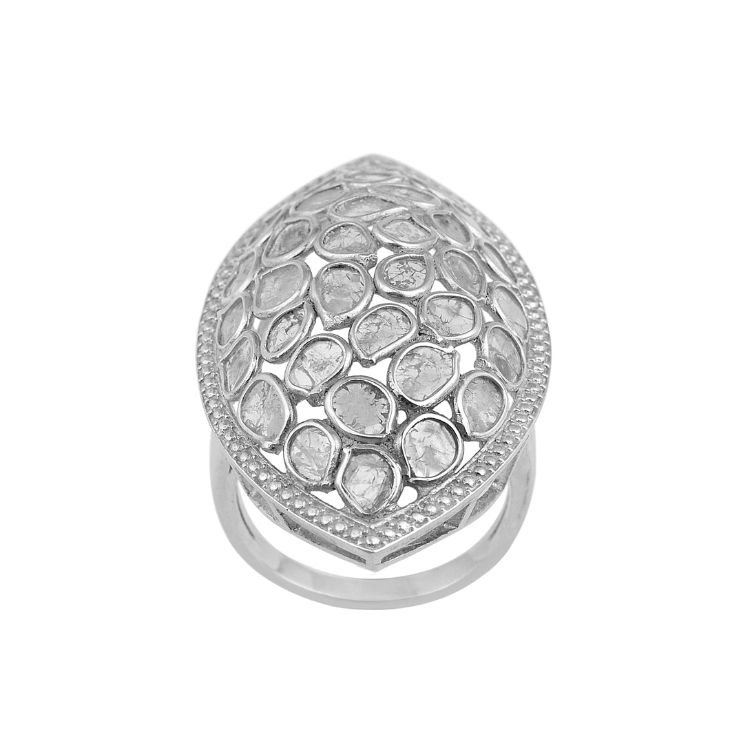 Artisan Crafted 2.50 CTW Natural Slice Polki Diamond Handmade Cluster Ring