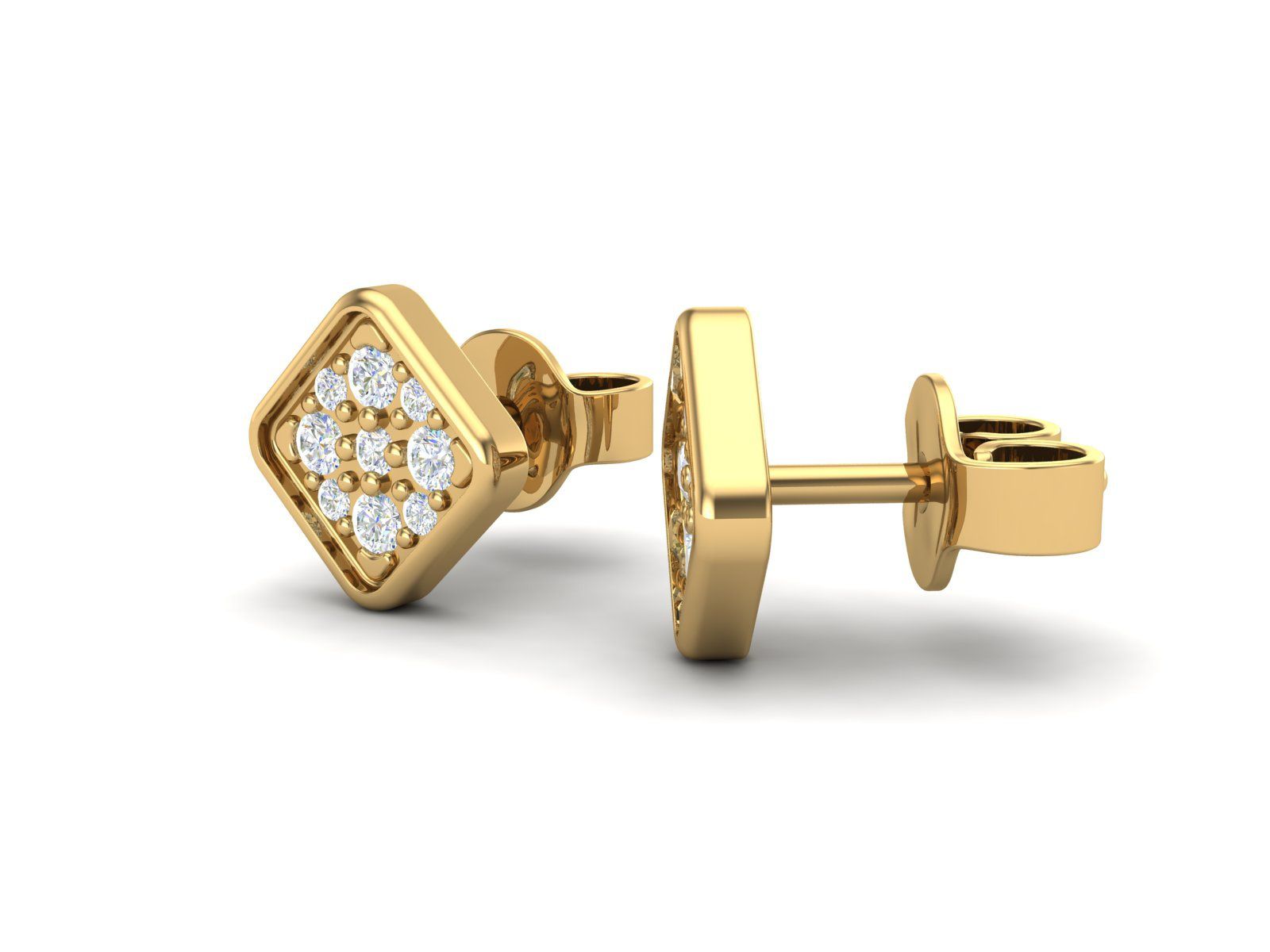 White Diamond 0.18 Ctw Square Shape 925 Sterling Silver Earring