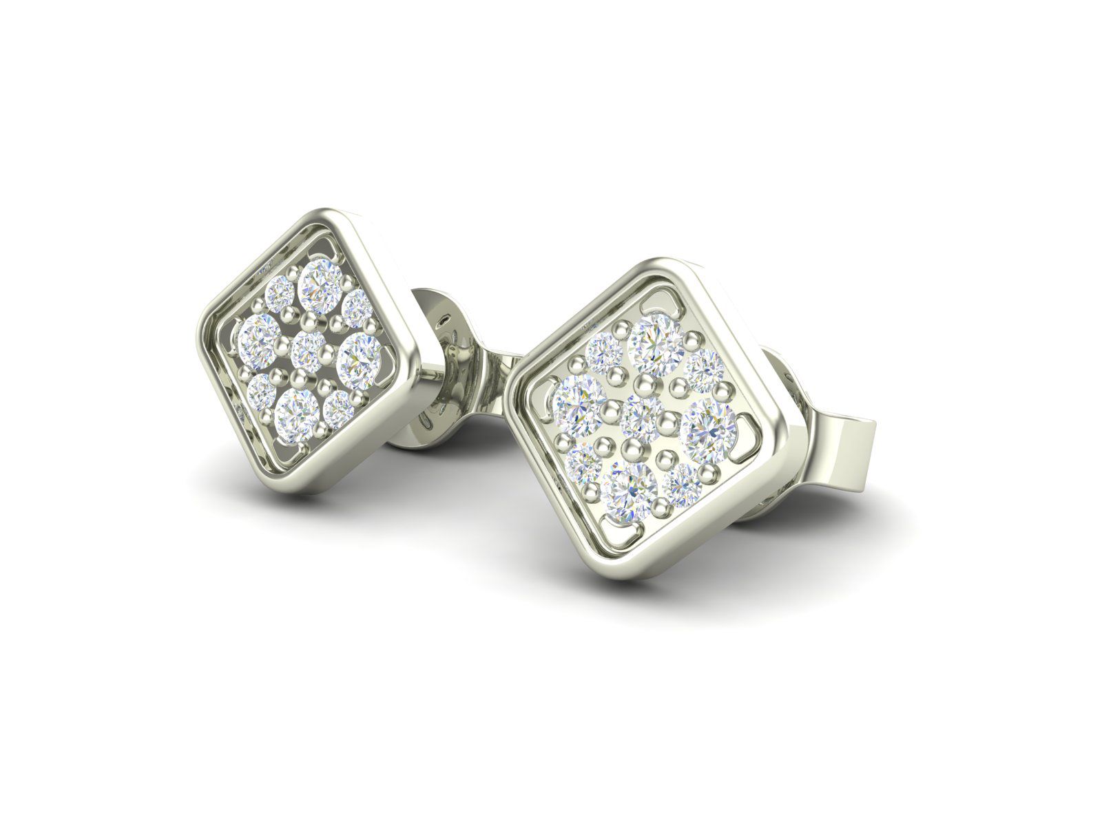 White Diamond 0.18 Ctw Square Shape 925 Sterling Silver Earring