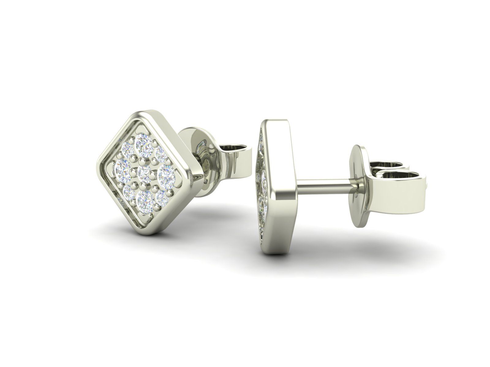 White Diamond 0.18 Ctw Square Shape 925 Sterling Silver Earring