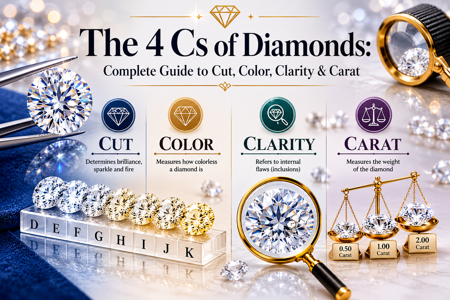The 4 Cs of Diamonds: Complete Guide to Cut, Color, Clarity & Carat