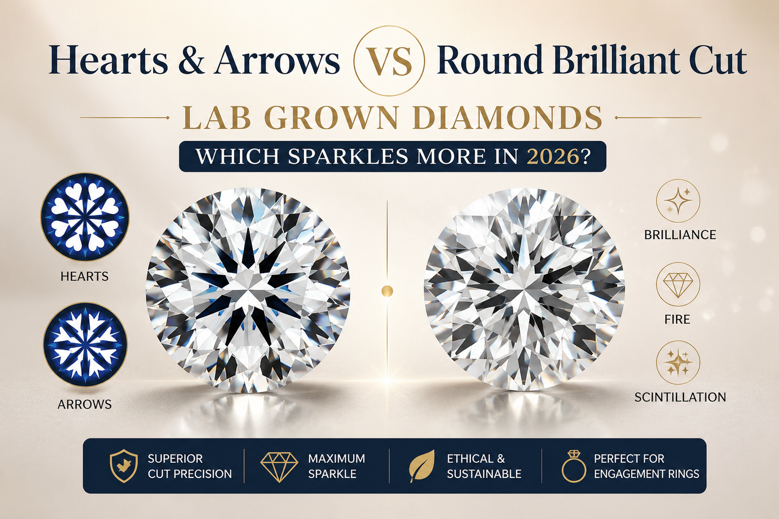 Hearts &amp; Arrows vs Round Brilliant Cut Lab Grown Diamonds