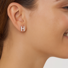 Load image into Gallery viewer, Initial &quot;H&quot; Monogram Stud Earring – Sterling Silver
