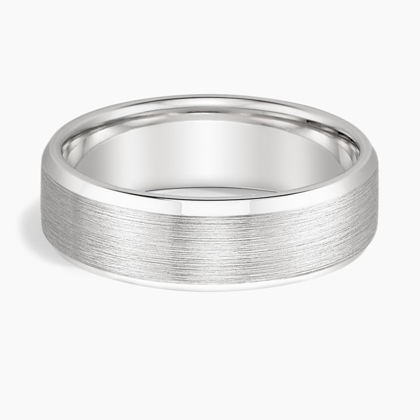 Beveled Edge Matte 6.5mm Wedding Ring in                            14K White Gold