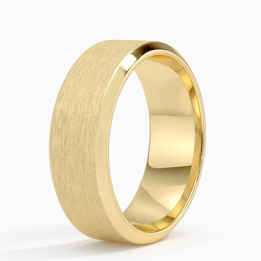 Beveled Edge Matte 7.5mm Wedding Ring in                            18K Yellow Gold