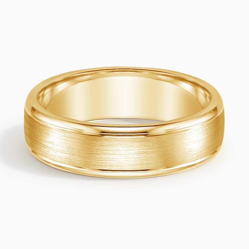Beveled Edge Matte with Grooves 6mm Wedding Ring in                            18K Yellow Gold