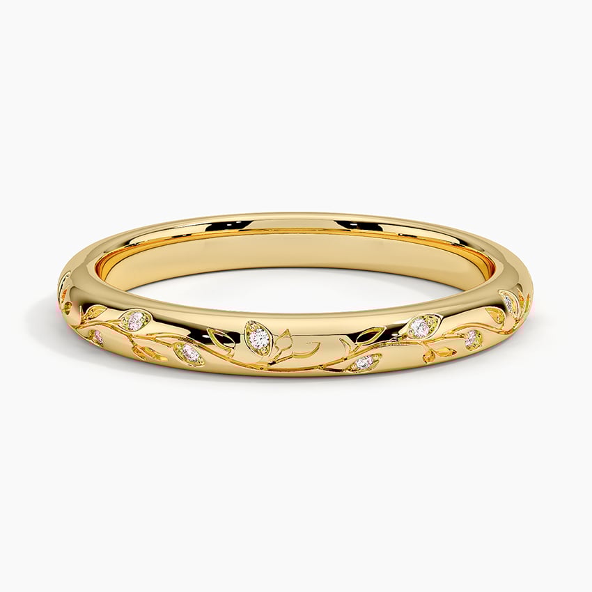 Verdure Engraved Diamond Ring in                            18K Yellow Gold