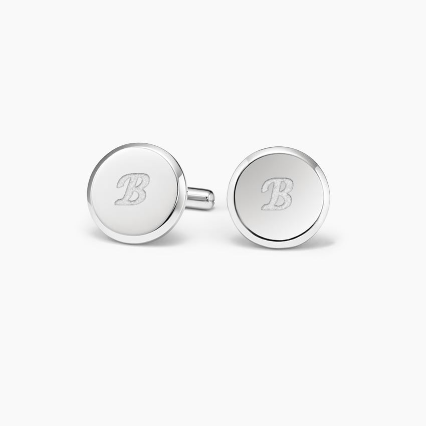 Homme Engravable Round Cufflinks                          in Silver