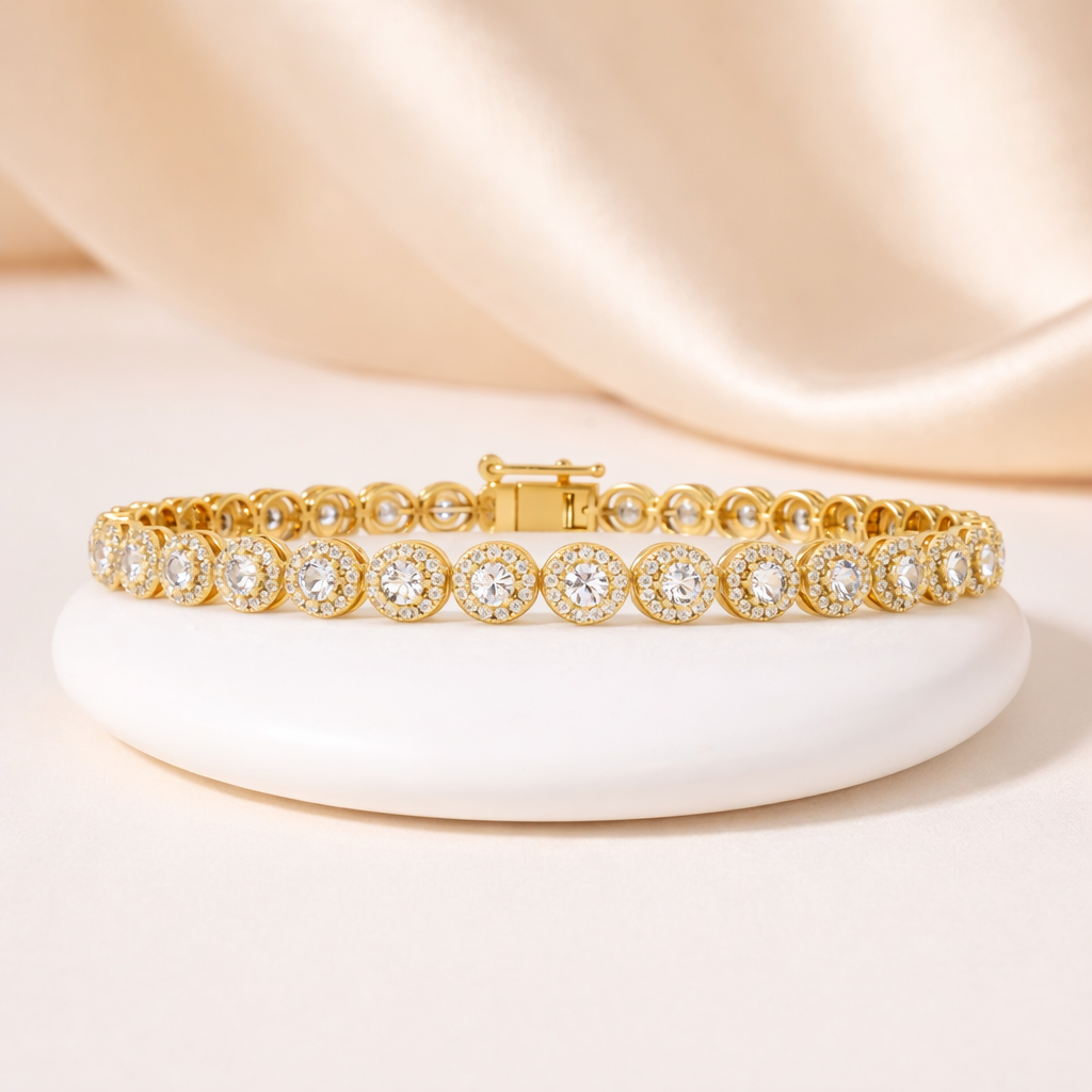 Lab Grown Diamond 4.50 CTW Halo Disc Design Bracelet-925 Sterling Silver