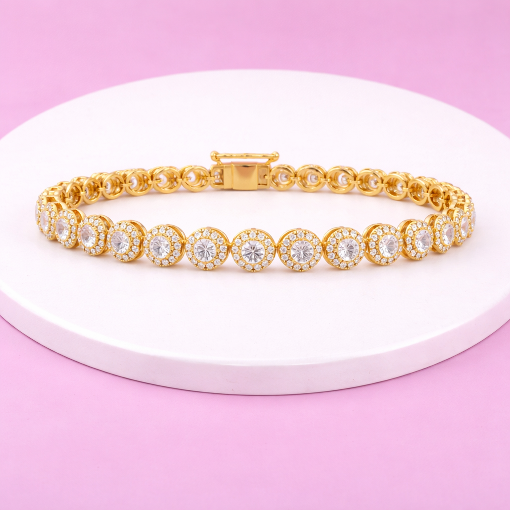 Lab Grown Diamond 4.50 CTW Halo Disc Design Bracelet-925 Sterling Silver