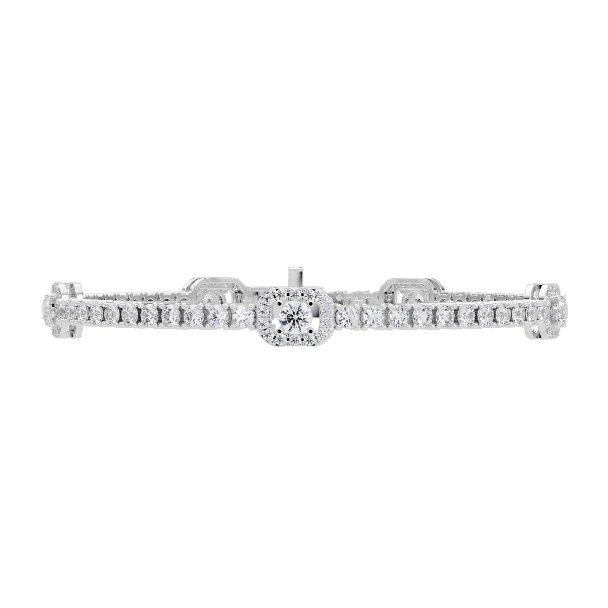 Lab Grown Diamond 4.50 CTW Halo Centerpiece with Graduated Accents Bracelet-925 Sterling Silver