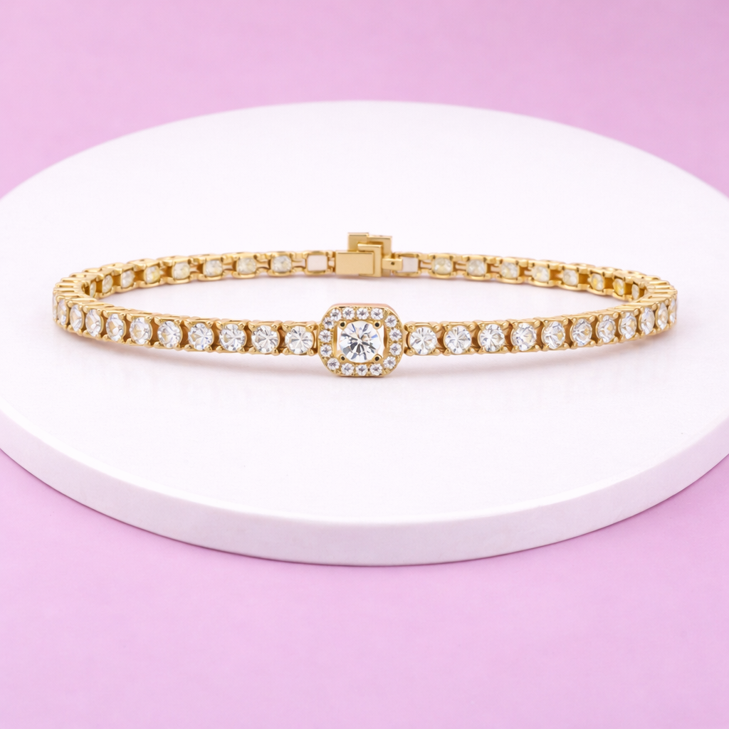 Lab Grown Diamond 4.50 CTW Halo Centerpiece with Graduated Accents Bracelet-925 Sterling Silver