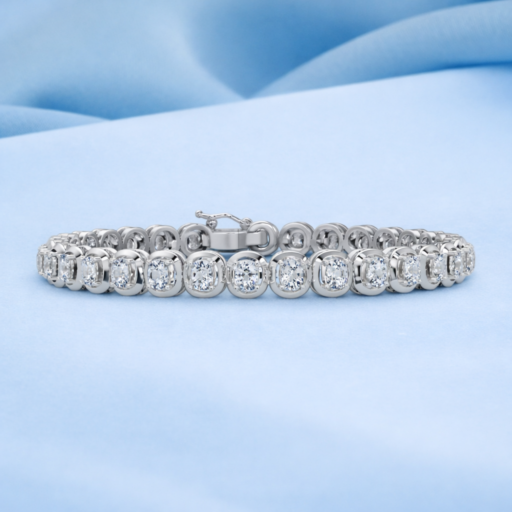 Lab Grown Diamond 7.75 CTW Bezel-Set Design Bracelet -925 Sterling Silver