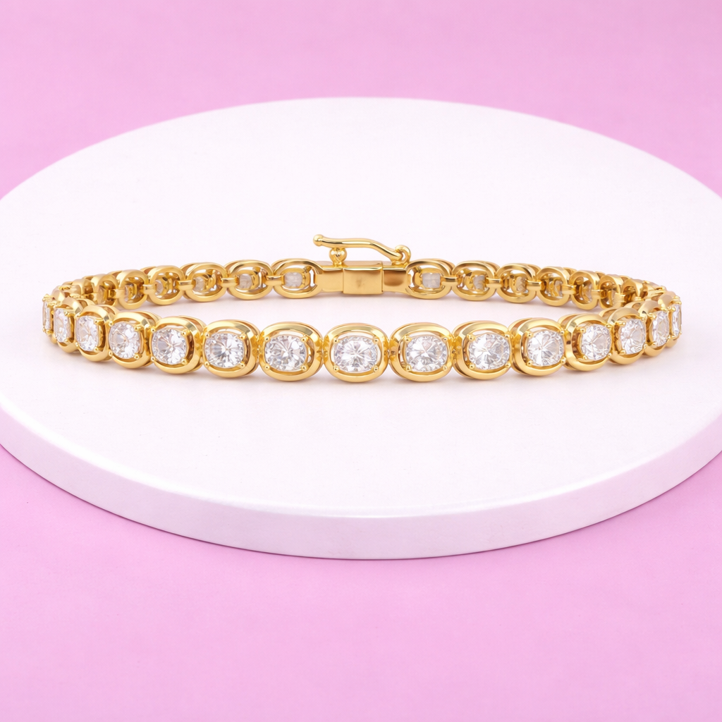 Lab Grown Diamond 6.50 CTW Bezel-Set Design Bracelet -925 Sterling Silver