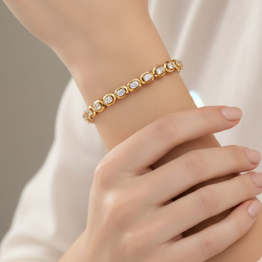 Lab Grown Diamond 6.50 CTW Bezel-Set Design Bracelet -925 Sterling Silver