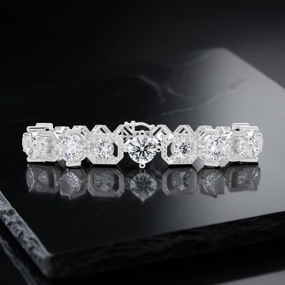 Lab Grown Diamond 10.25 CTW Halo Bracelet -925 Sterling Silver