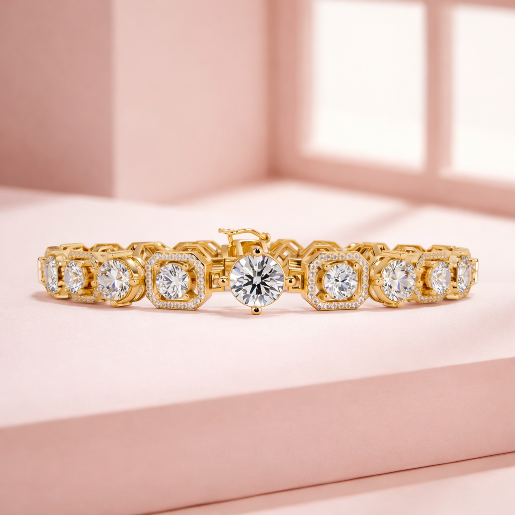 Lab Grown Diamond 10.25 CTW Halo Bracelet -925 Sterling Silver