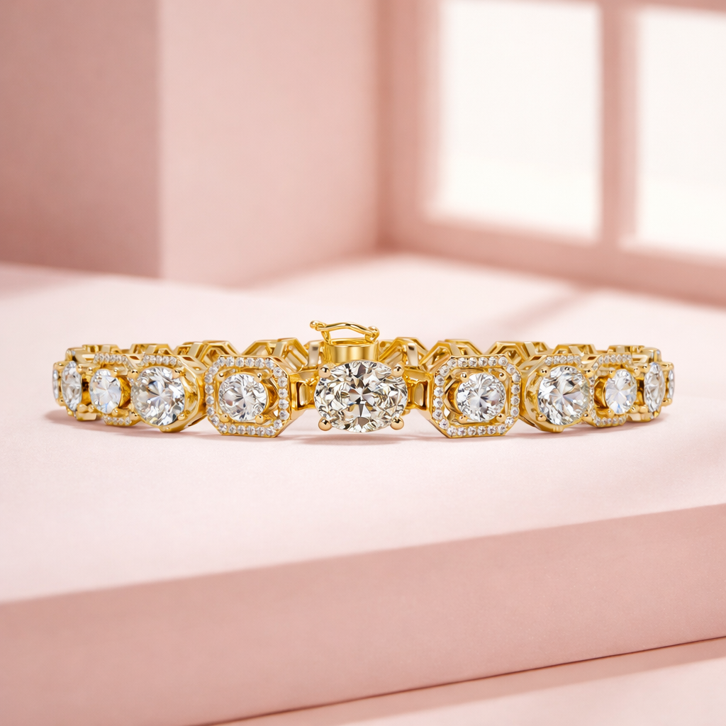 Lab Grown Diamond 8.25 CTW Halo Accents Bracelet -925 Sterling Silver