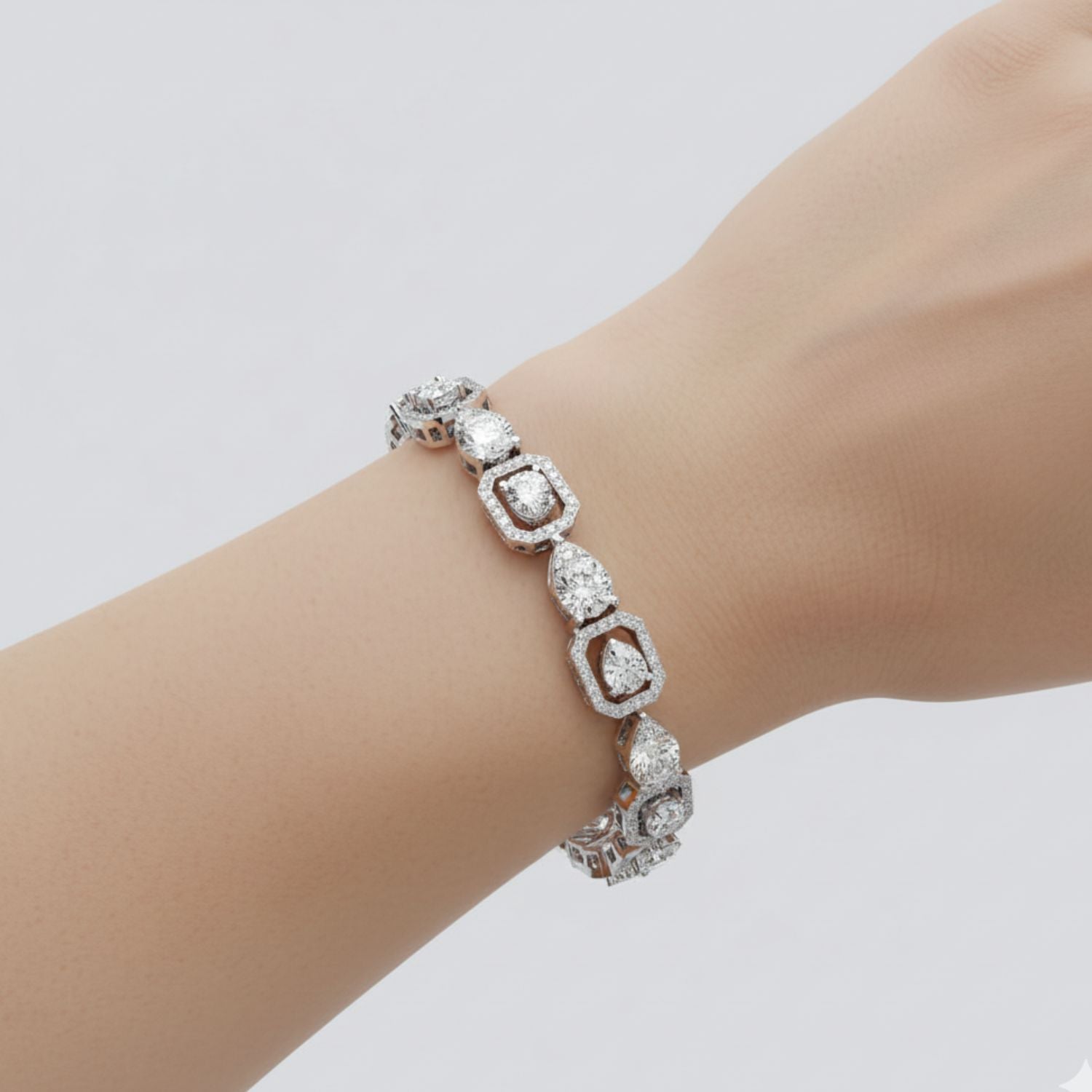 Lab Grown Diamond 6.75 CTW Halo Accents Bracelet -925 Sterling Silver