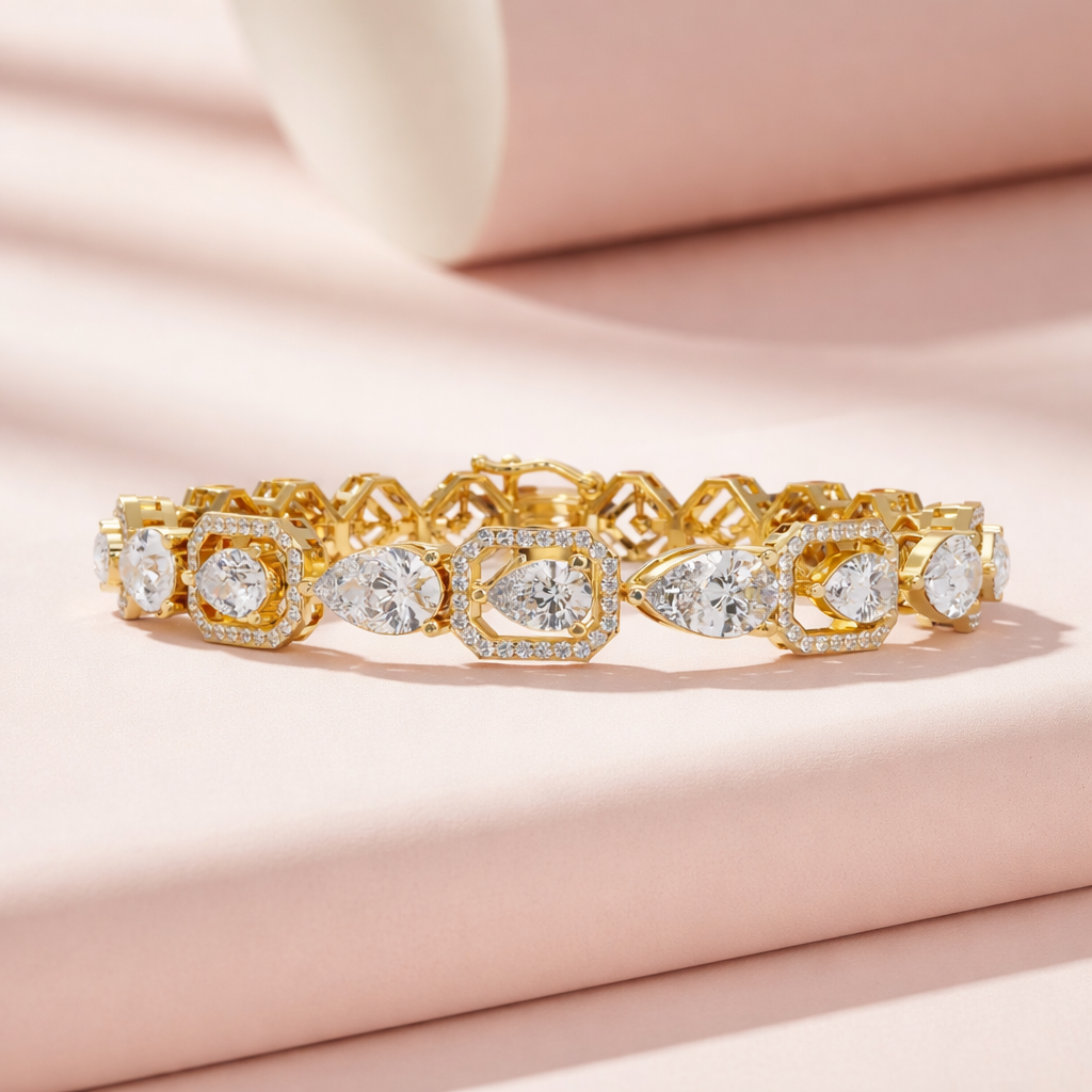 Lab Grown Diamond 6.75 CTW Halo Accents Bracelet -925 Sterling Silver