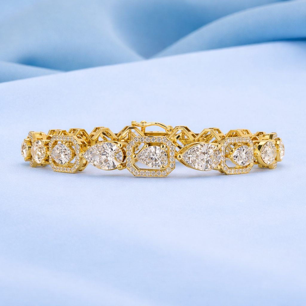 Lab Grown Diamond 6.75 CTW Halo Accents Bracelet -925 Sterling Silver