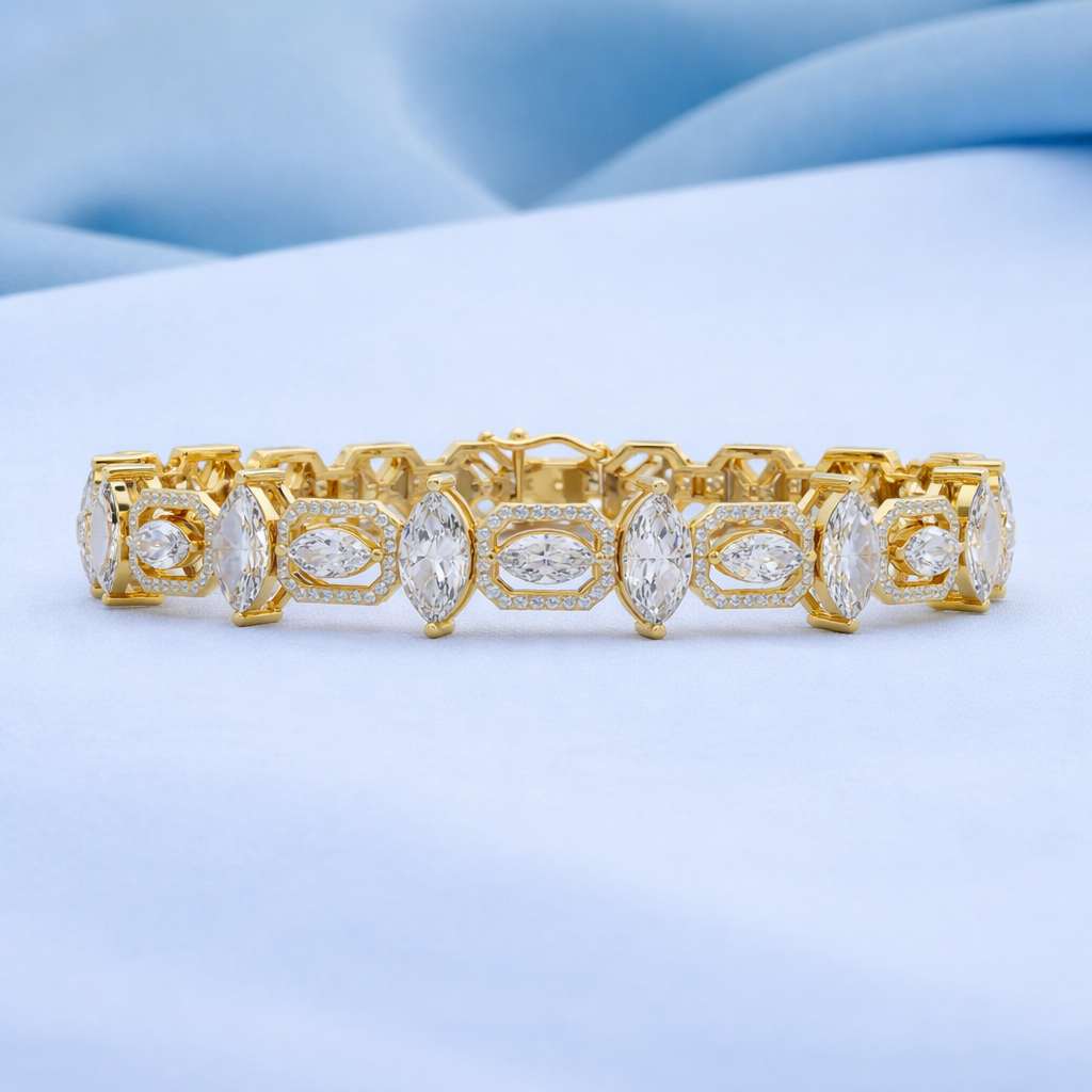 Lab Grown Diamond 12.50 CTW Halo Accents Bracelet -925 Sterling Silver
