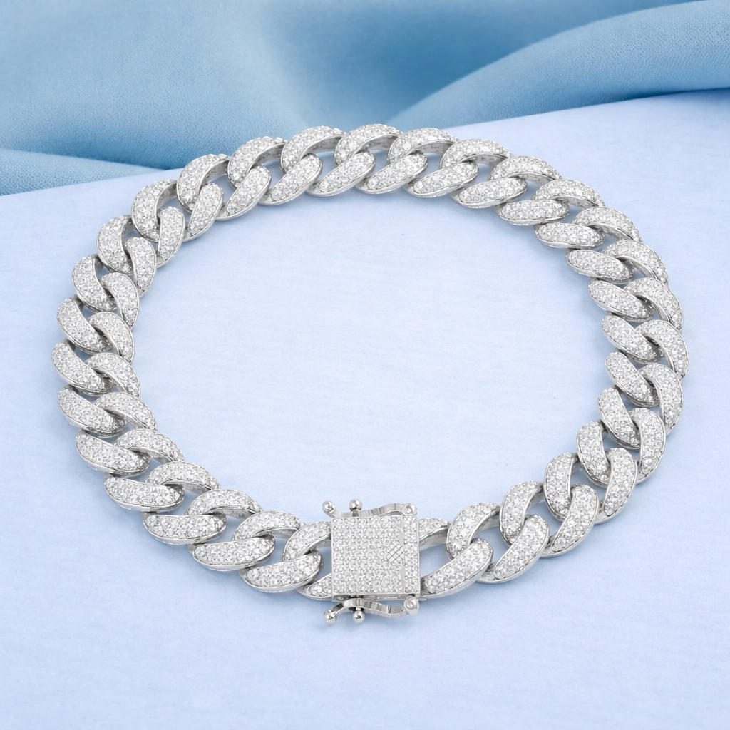 Lab Grown Diamond 4.50 CTW Cuban Link Bracelet -925 Sterling Silver