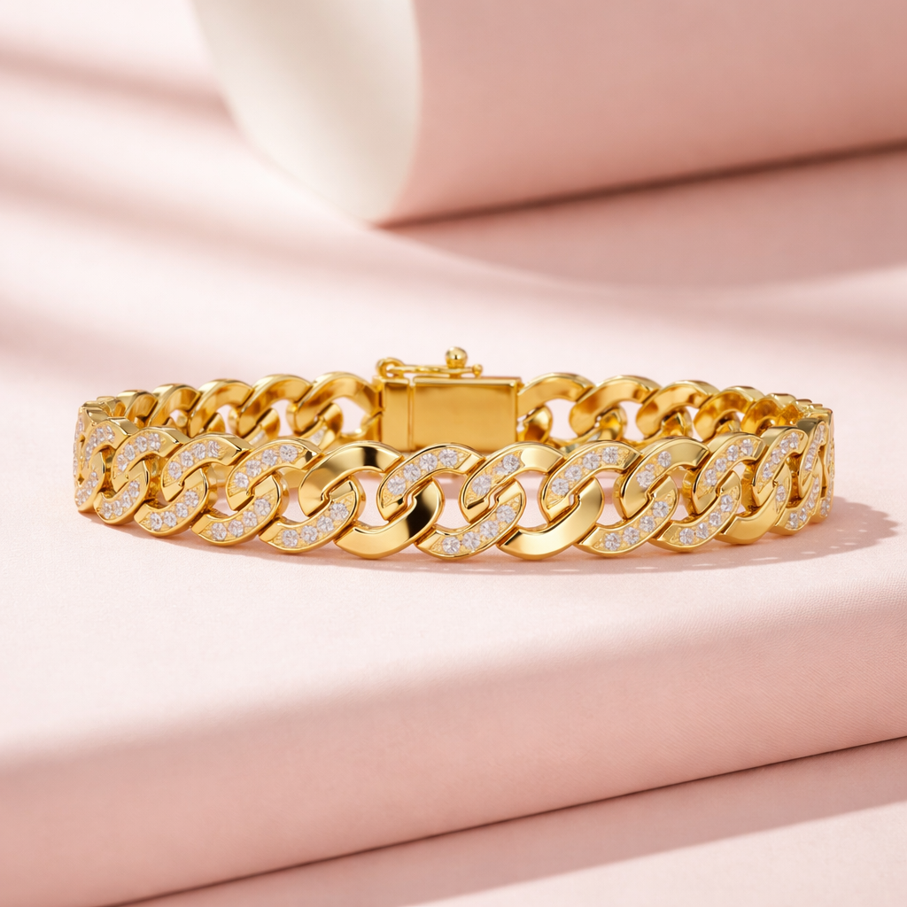 Lab Grown Diamond 1.00 CTW Cuban Link Design Bracelet -925 Sterling Silver
